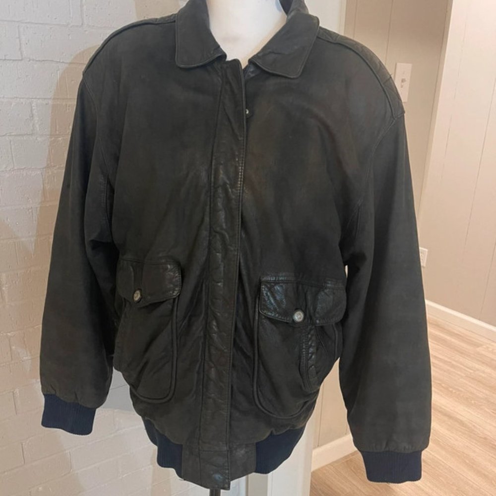 Vintage Mixed Blues leather bomber jacket L